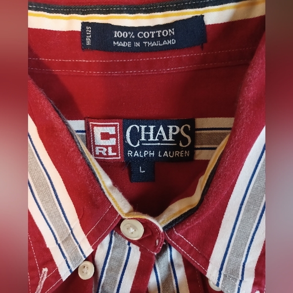 Vintage Chaps Ralph Lauren Men's Button Down L Red White & Black - Picture 3 of 3